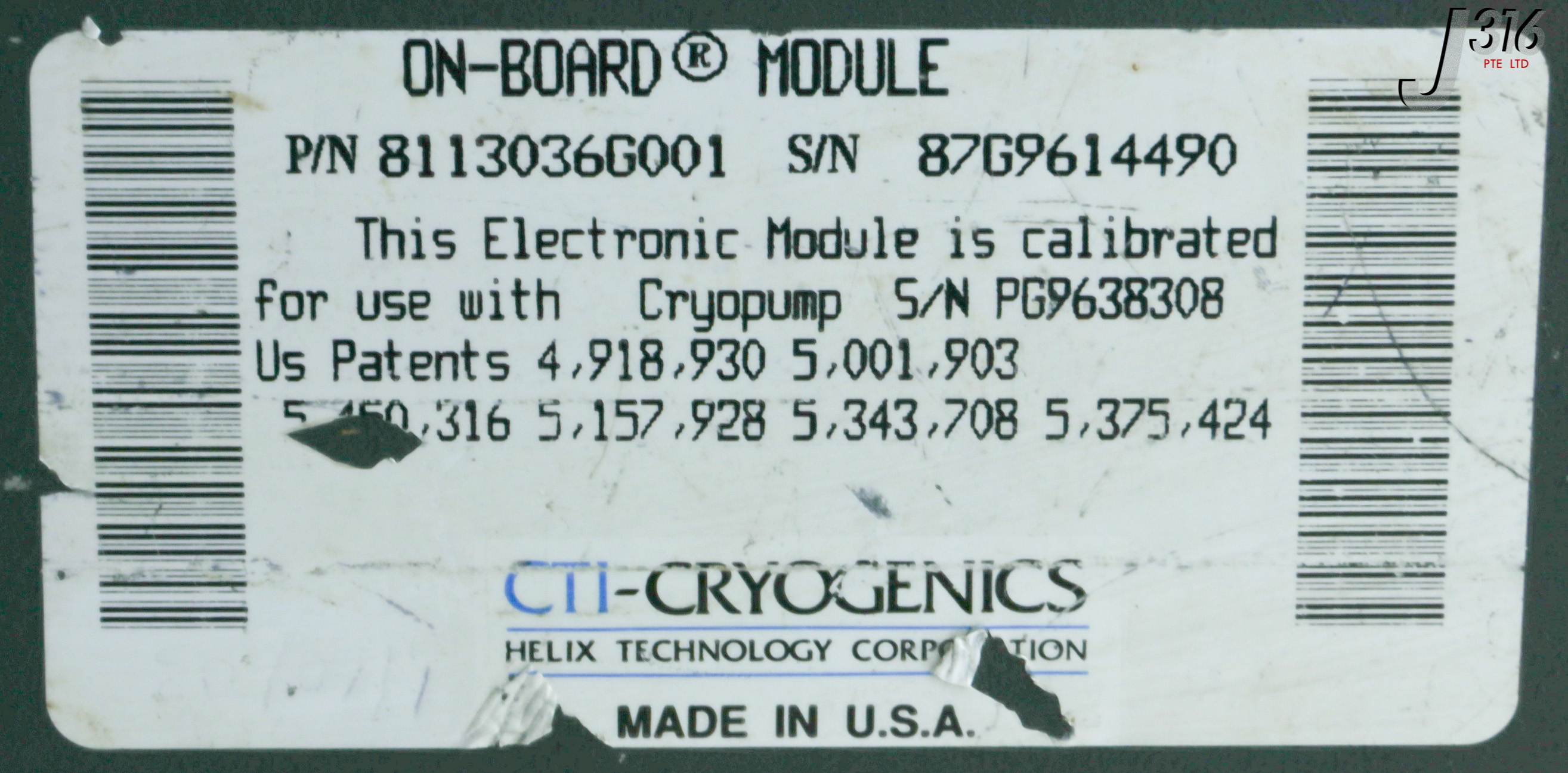 30125 CTI-CRYOGENICS ON-BOARD FASTREGEN CONTROL SPUTTERING MODULE